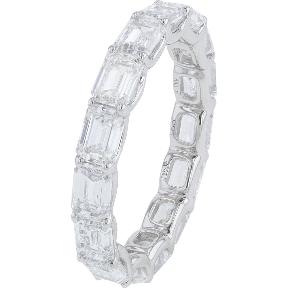 14K White Gold Eternity Band with Prong Set Emerald Cut Lab Grown Diamonds - 4.00 Carat Total Diamond Weight