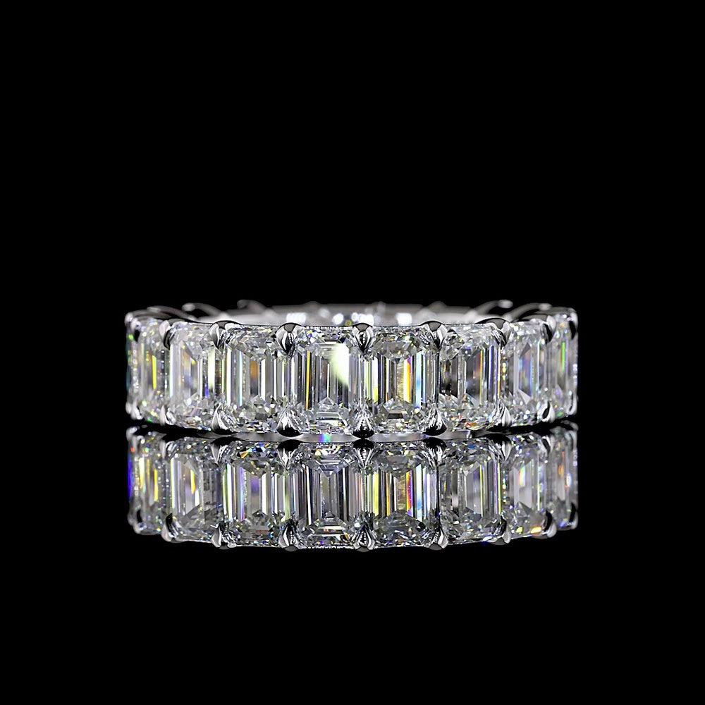 14K White Gold Eternity Band with Prong-Set Emerald Cut Natural Diamonds - 6.16 Carat Total Weight (Nineteen Stones, E-F Color, VS+ Clarity) - Covaloro Fine Jewelry