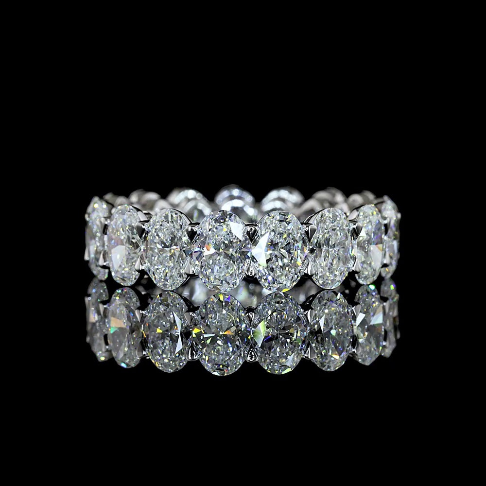 14K White Gold Eternity Band with Prong Set Oval Cut Lab Diamonds - 6.18 Carat Total Weight, E-F Color VS1 Clarity - Covaloro Fine Jewelry