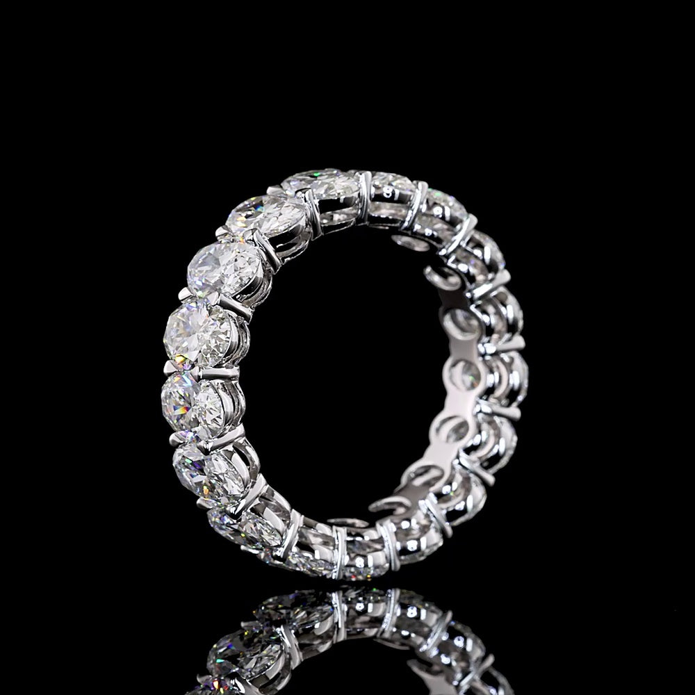 14K White Gold Eternity Band with Prong Set Oval Cut Lab Diamonds - 6.18 Carat Total Weight, E-F Color VS1 Clarity - Covaloro Fine Jewelry