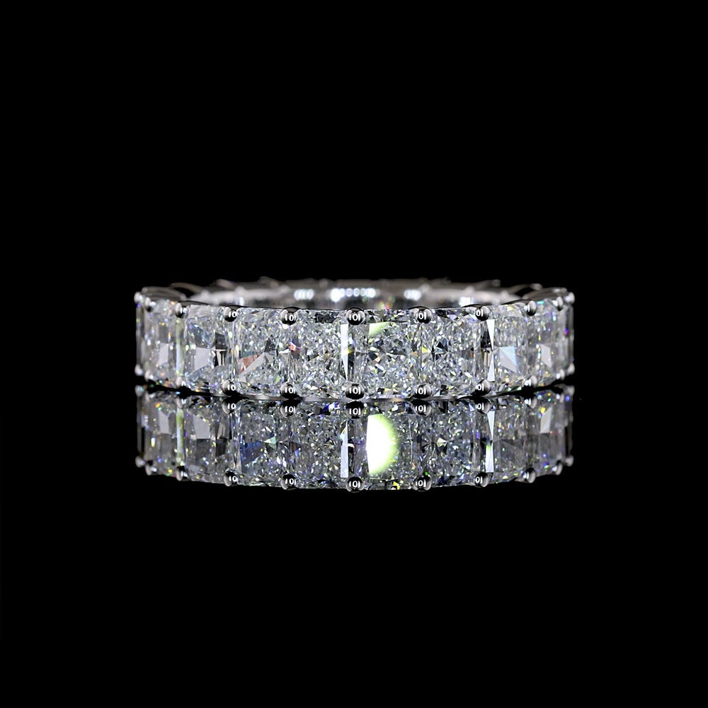 14K White Gold Eternity Band with Prong Set Radiant Cut Lab Diamonds - 4.49 Carat Total Diamond Weight - Covaloro Fine Jewelry
