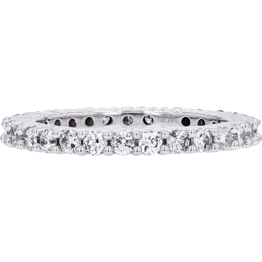 14K White Gold Eternity Band with Prong-Set Round Brilliant Diamonds - 1.00 Carat Total Diamond Weight