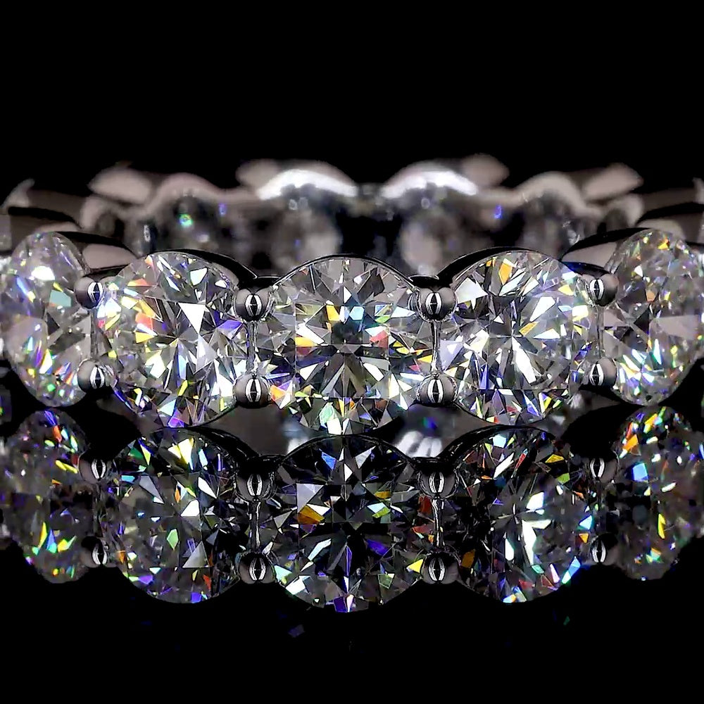 14K White Gold Eternity Band with Prong Set Round Cut Lab Diamonds - 6.83 Carat Total Diamond Weight - Covaloro Fine Jewelry