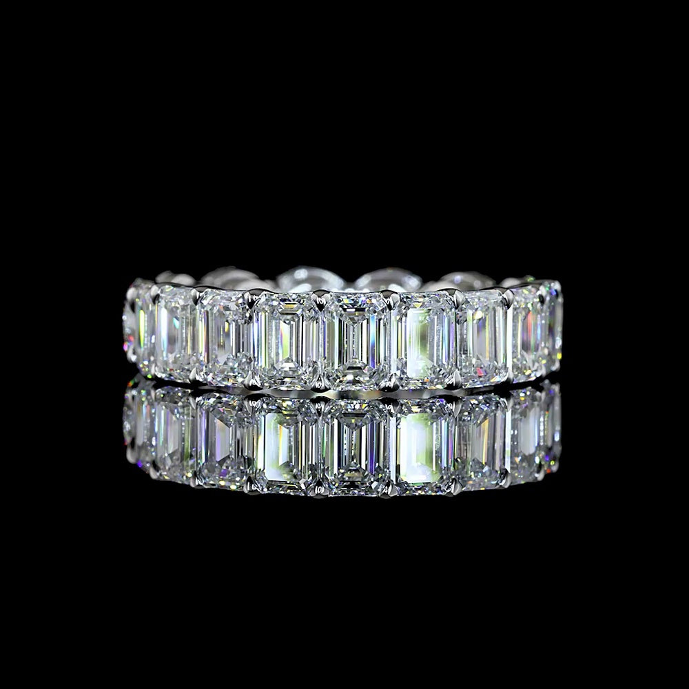 14K White Gold Eternity Band with Round and Emerald Cut Lab Diamonds - 5.79 Carats Total Diamond Weight - Covaloro Fine Jewelry