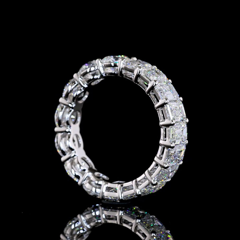 14K White Gold Eternity Band with Round and Emerald Cut Lab Diamonds - 5.79 Carats Total Diamond Weight - Covaloro Fine Jewelry