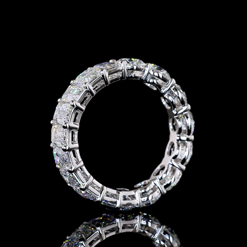 14K White Gold Eternity Band with Round and Emerald Cut Lab Diamonds - 5.79 Carats Total Diamond Weight - Covaloro Fine Jewelry
