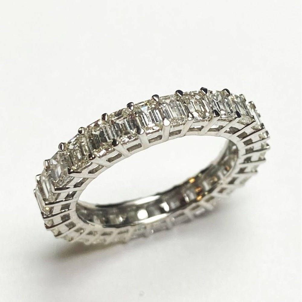 14K White Gold Eternity Band with Shared Prong Set Emerald Cut Diamonds - 3.51 Carat Total Diamond Weight by Auriventus