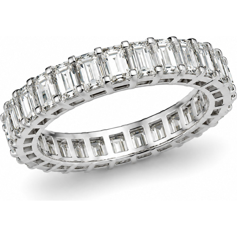 14K White Gold Eternity Band with Shared Prong Set Emerald Cut Diamonds - 3.68 Carat Total Diamond Weight by Auriventus