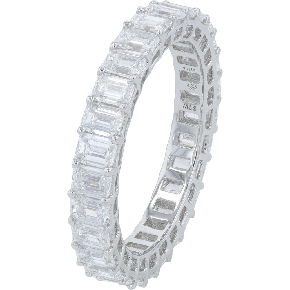 14K White Gold Eternity Band with Shared-Prong Set Emerald Cut Lab Grown Diamonds - 3.00 Carat Total Diamond Weight