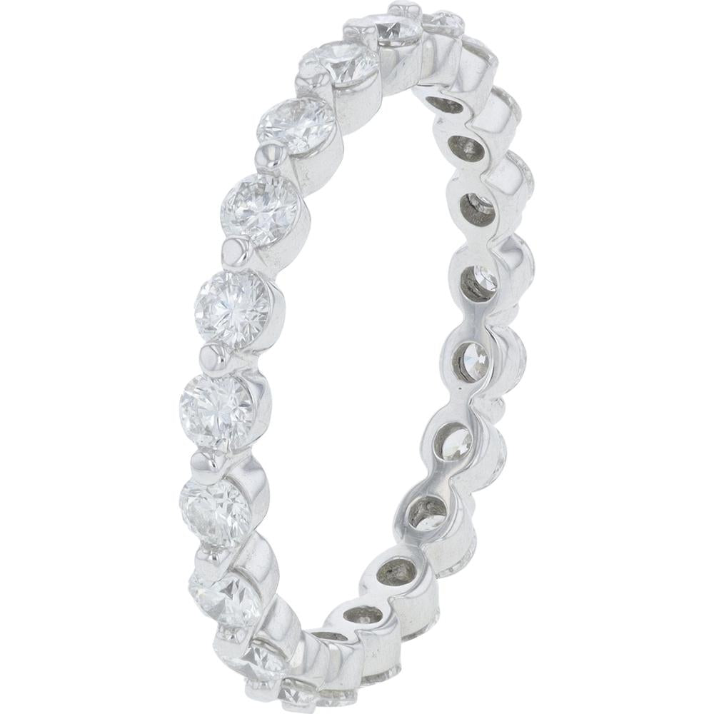 14K White Gold Eternity Band with Shared Prong Set Round Diamonds - 1.05 Carats Total Diamond Weight