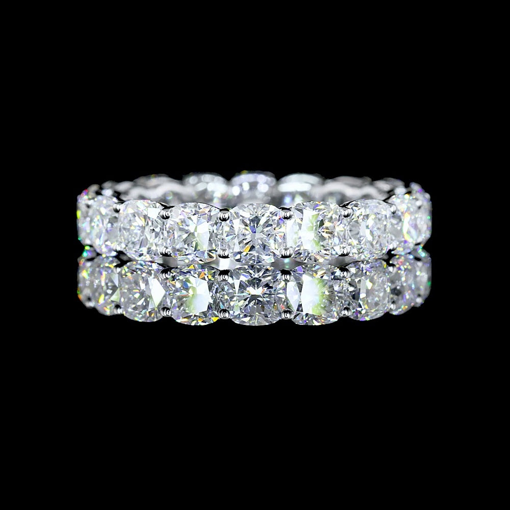 14K White Gold Eternity Band with Square Cushion Brilliant Cut Lab Diamonds - 4.40 Carat Total Weight, 18 Stones in Prong Setting - Covaloro Fine Jewelry