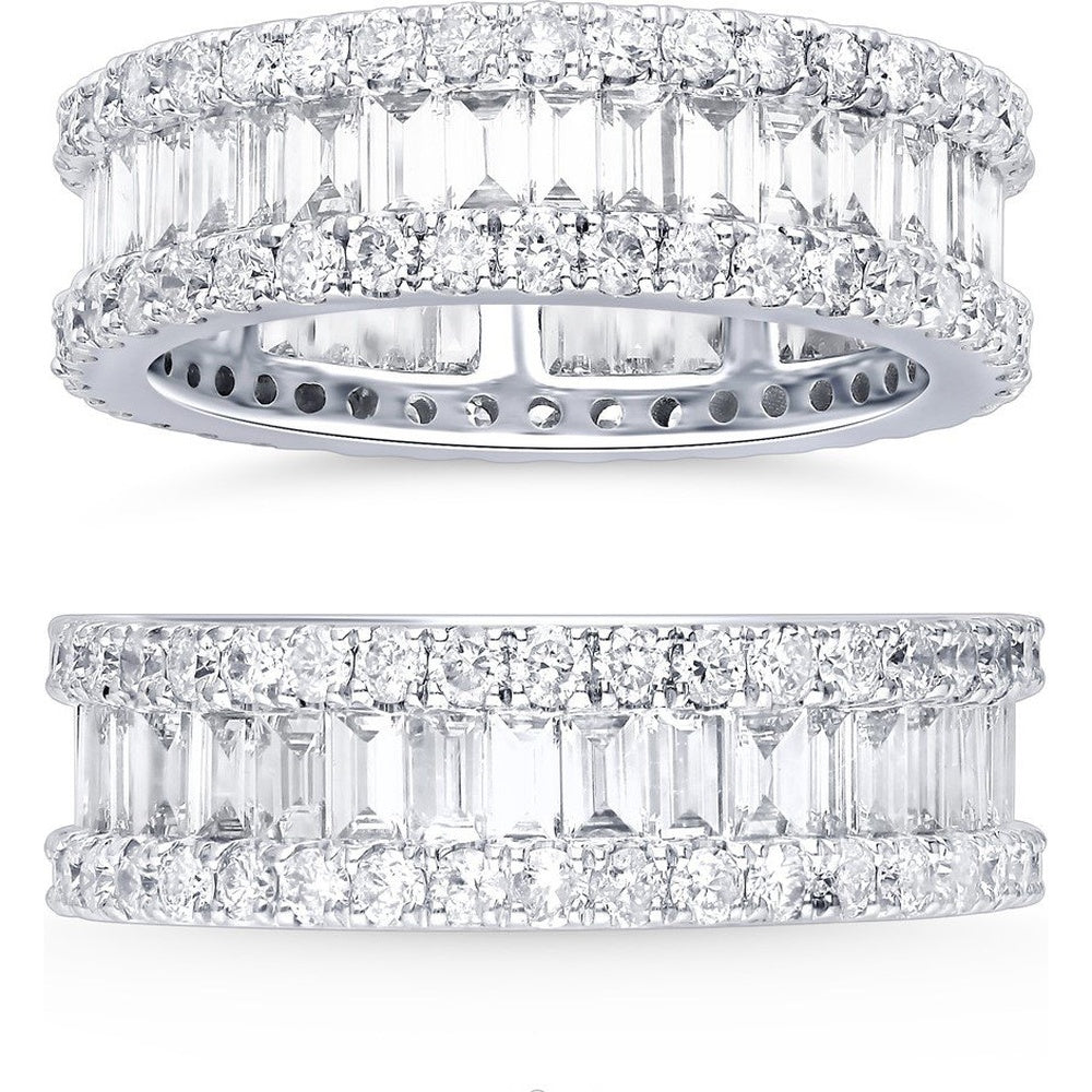 14K White Gold Eternity Band with Three Rows of Round and Emerald Cut Diamonds - 2.85 Carat Total Diamond Weight by Auriventus
