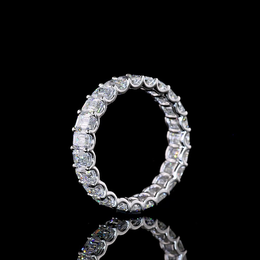 14K White Gold Eternity Band with U-Prong Set Emerald Cut Lab Diamonds - 3.10 Carat Total Weight, 22 Stones, E-F Color VS Clarity - Covaloro Fine Jewelry