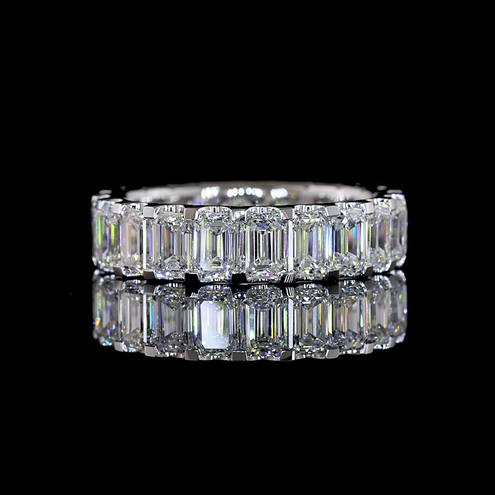 14K White Gold Eternity Band with U-Prong Set Emerald Cut Lab Diamonds - 4.23 Carat Total Diamond Weight, E-F Color, VS1 Clarity - Covaloro Fine Jewelry