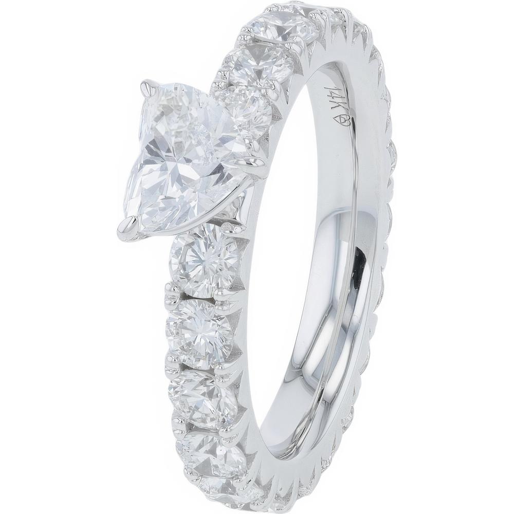 14K White Gold Eternity Ring with 0.75 Carats Heart Cut Center and 3.50 Carats Total Lab Grown Diamonds