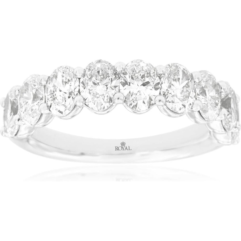 14K White Gold Eternity Style Wedding Band with Prong-Set Oval Diamonds - 2.70 Carat Total Diamond Weight - Royal Jewelry