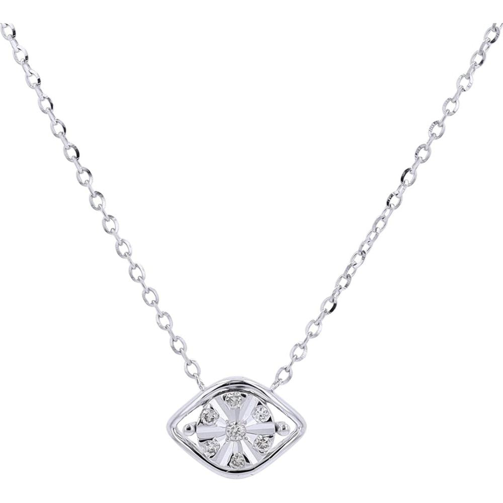 14K White Gold Evil Eye Pendant Necklace with Round Diamonds - 0.04 Carat Total Diamond Weight