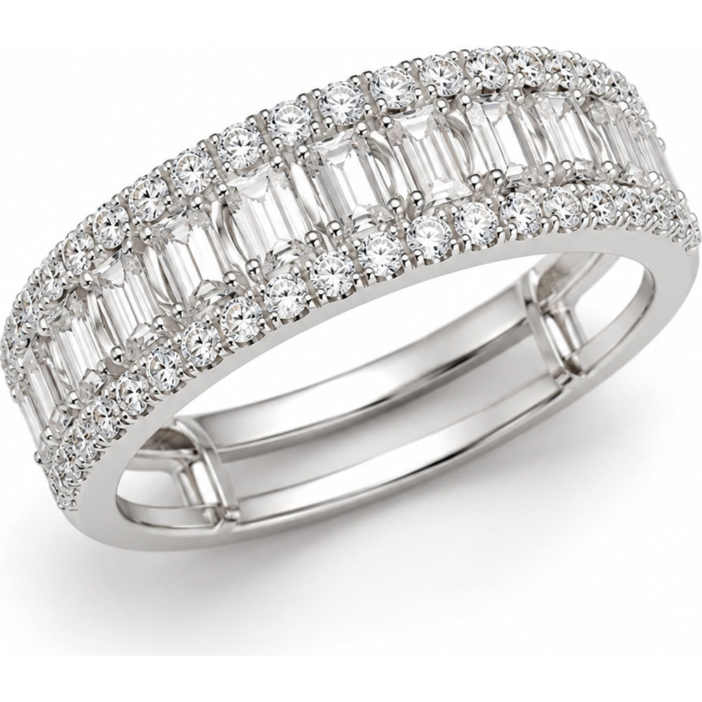 14K White Gold Expandable Fashion Ring with Emerald-Cut and Round Diamonds - 0.79 Carat Total Diamond Weight by Auriventus