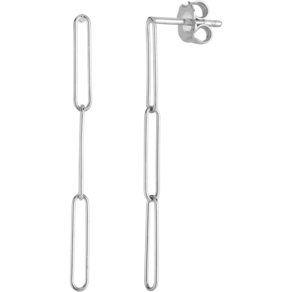 14K White Gold Extra Long Paperclip Drop Earrings with Polished Finish by Orozza Fine Jewelry