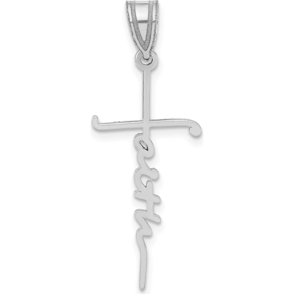 14K White Gold FAITH Cross Charm - Polished Faith Symbol Pendant by Oro Pregiato