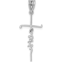 14K White Gold FAITH Cross Charm - Polished Faith Symbol Pendant by Oro Pregiato