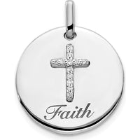 14K White Gold Faith Cross Pendant with Round Diamonds - 0.012 Carat Total Diamond Weight by Monteluci Fine Jewelry
