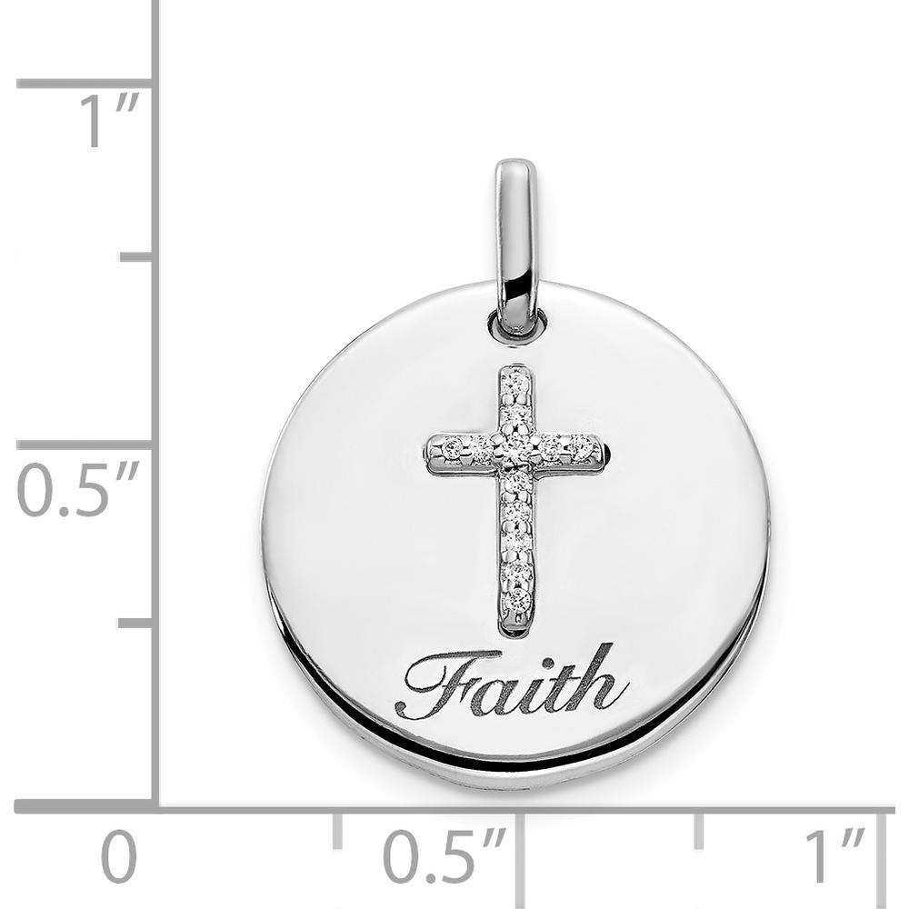 14K White Gold Faith Cross Pendant with Round Diamonds - 0.012 Carat Total Diamond Weight by Monteluci Fine Jewelry