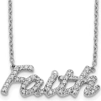 14K White Gold Faith Script Necklace with Round Diamonds - 0.25 Carat Total Diamond Weight by Monteluci Fine Jewelry