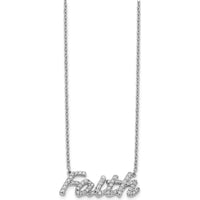 14K White Gold Faith Script Necklace with Round Diamonds - 0.25 Carat Total Diamond Weight by Monteluci Fine Jewelry