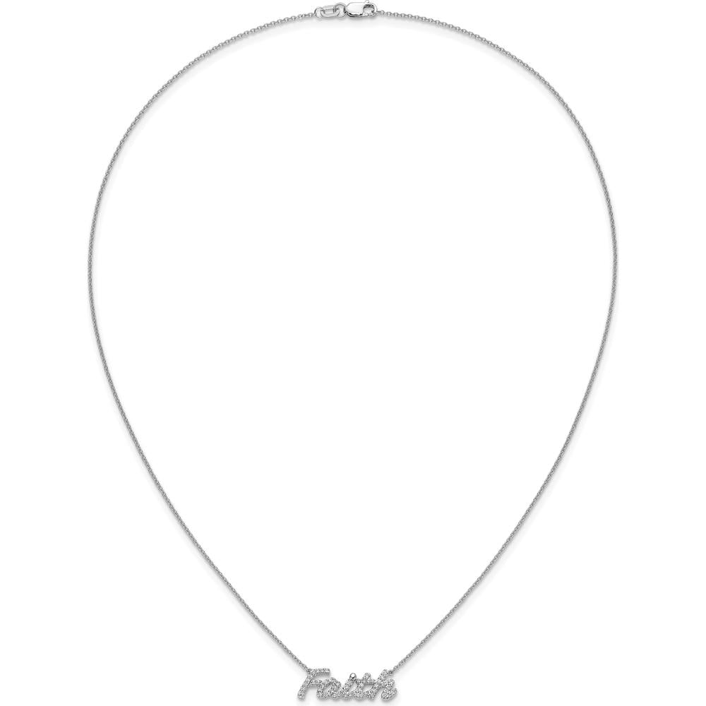 14K White Gold Faith Script Necklace with Round Diamonds - 0.25 Carat Total Diamond Weight by Monteluci Fine Jewelry
