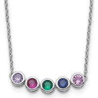 14K White Gold Family Birthstone Necklace with Five Colorful Gemstones by Oro Pregiato