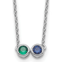 14K White Gold Family Birthstone Necklace with Round Emerald and Sapphire - 1.00 Carat Total Gemstone Weight by Oro Pregiato