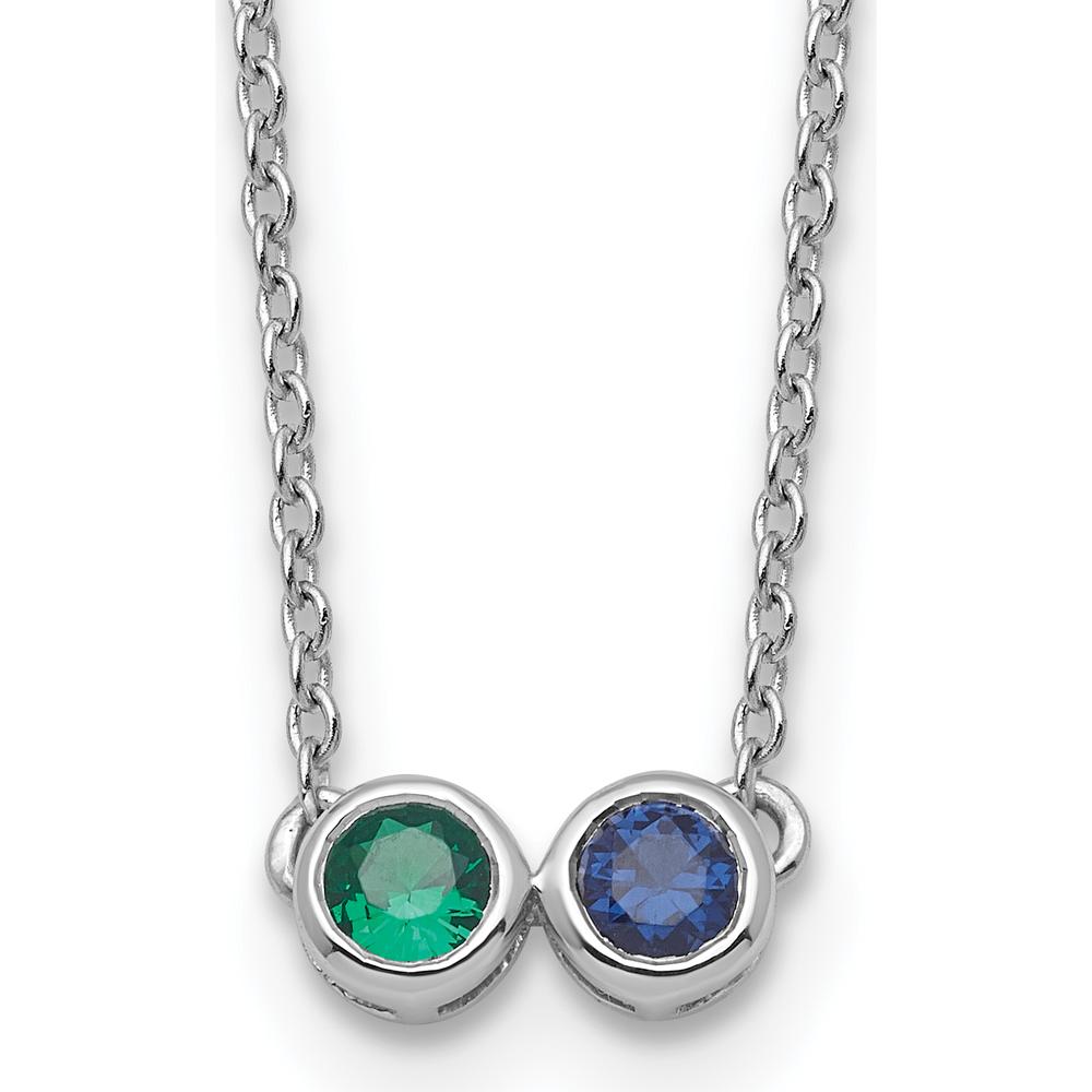 14K White Gold Family Birthstone Necklace with Round Emerald and Sapphire - 1.00 Carat Total Gemstone Weight by Oro Pregiato