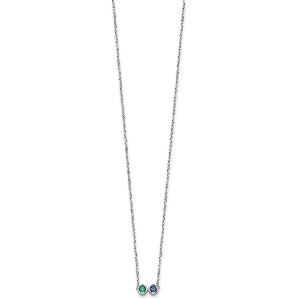 14K White Gold Family Birthstone Necklace with Round Emerald and Sapphire - 1.00 Carat Total Gemstone Weight by Oro Pregiato