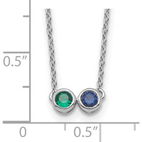 14K White Gold Family Birthstone Necklace with Round Emerald and Sapphire - 1.00 Carat Total Gemstone Weight by Oro Pregiato
