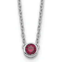 14K White Gold Family Birthstone Necklace with Round Ruby in Bezel Setting by Oro Pregiato