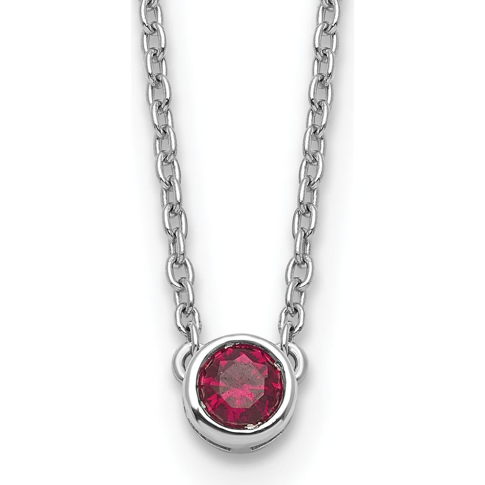 14K White Gold Family Birthstone Necklace with Round Ruby in Bezel Setting by Oro Pregiato