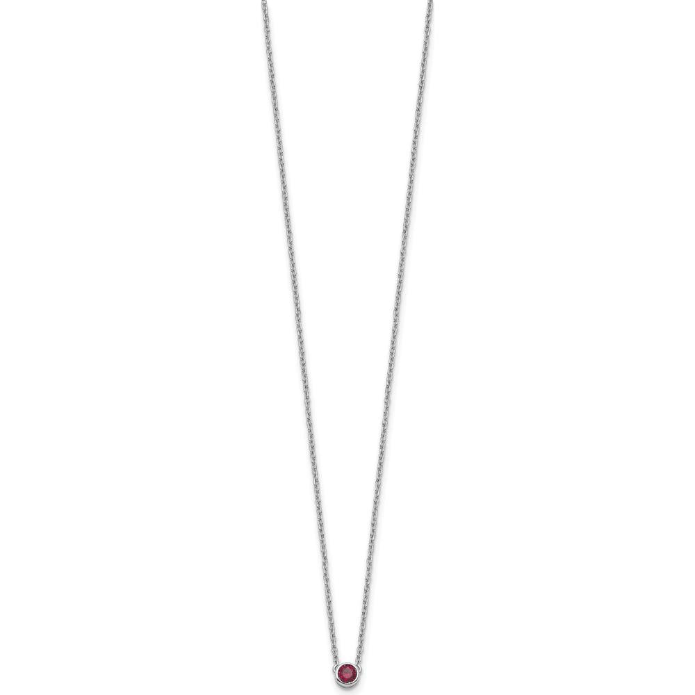 14K White Gold Family Birthstone Necklace with Round Ruby in Bezel Setting by Oro Pregiato