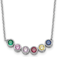 14K White Gold Family Birthstone Necklace with Six Round Gemstones - Personalized Milestone Necklace by Oro Pregiato