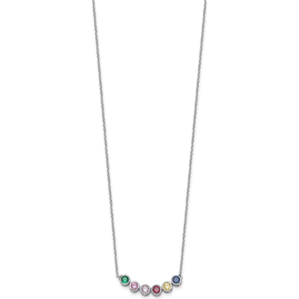 14K White Gold Family Birthstone Necklace with Six Round Gemstones - Personalized Milestone Necklace by Oro Pregiato