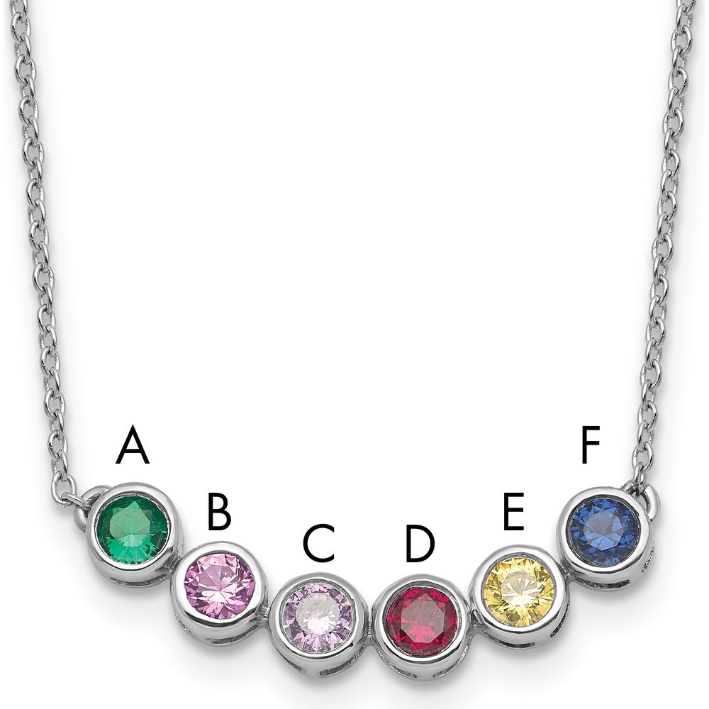 14K White Gold Family Birthstone Necklace with Six Round Gemstones - Personalized Milestone Necklace by Oro Pregiato