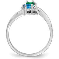 14K White Gold Family Jewelry Ring with Green and Blue Pear-Shaped Gemstones and Diamond Accents by Monteluci Fine Jewelry