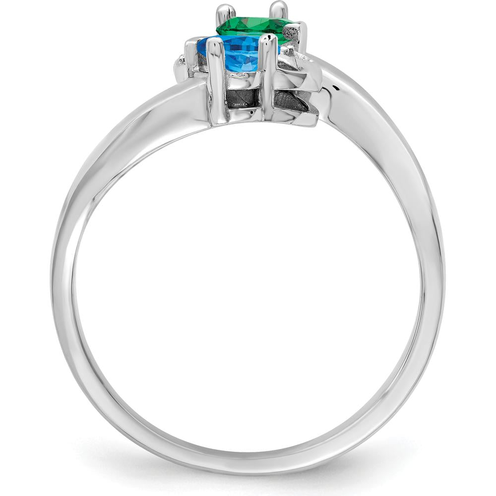 14K White Gold Family Jewelry Ring with Green and Blue Pear-Shaped Gemstones and Diamond Accents by Monteluci Fine Jewelry