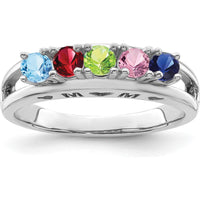 14K White Gold Family Ring with Aquamarine, Ruby, Peridot, Pink Sapphire & Blue Sapphire - 5 Stones Total by Oro Pregiato