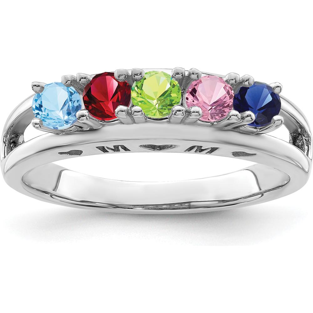 14K White Gold Family Ring with Aquamarine, Ruby, Peridot, Pink Sapphire & Blue Sapphire - 5 Stones Total by Oro Pregiato