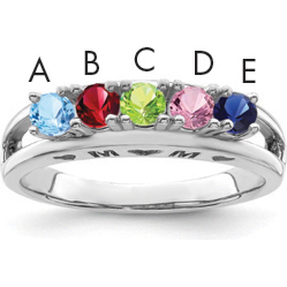 14K White Gold Family Ring with Aquamarine, Ruby, Peridot, Pink Sapphire & Blue Sapphire - 5 Stones Total by Oro Pregiato