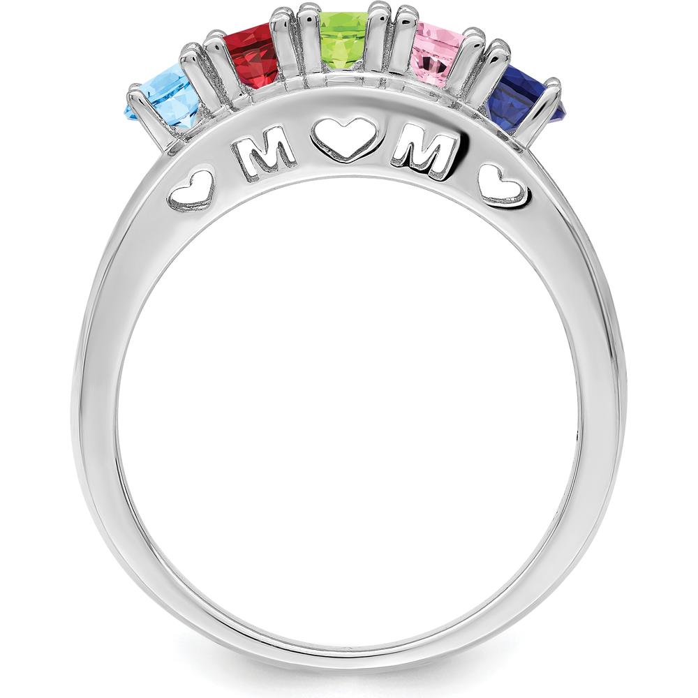14K White Gold Family Ring with Aquamarine, Ruby, Peridot, Pink Sapphire & Blue Sapphire - 5 Stones Total by Oro Pregiato