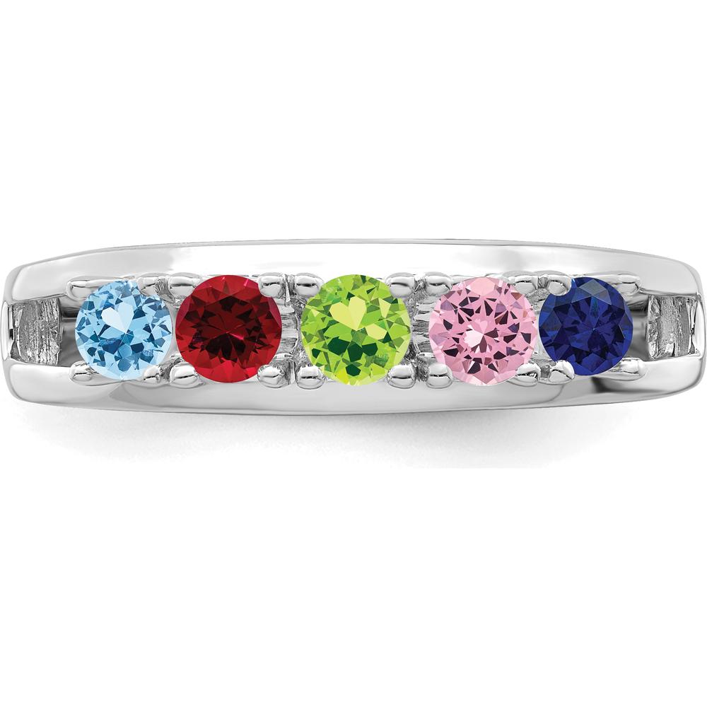 14K White Gold Family Ring with Aquamarine, Ruby, Peridot, Pink Sapphire & Blue Sapphire - 5 Stones Total by Oro Pregiato