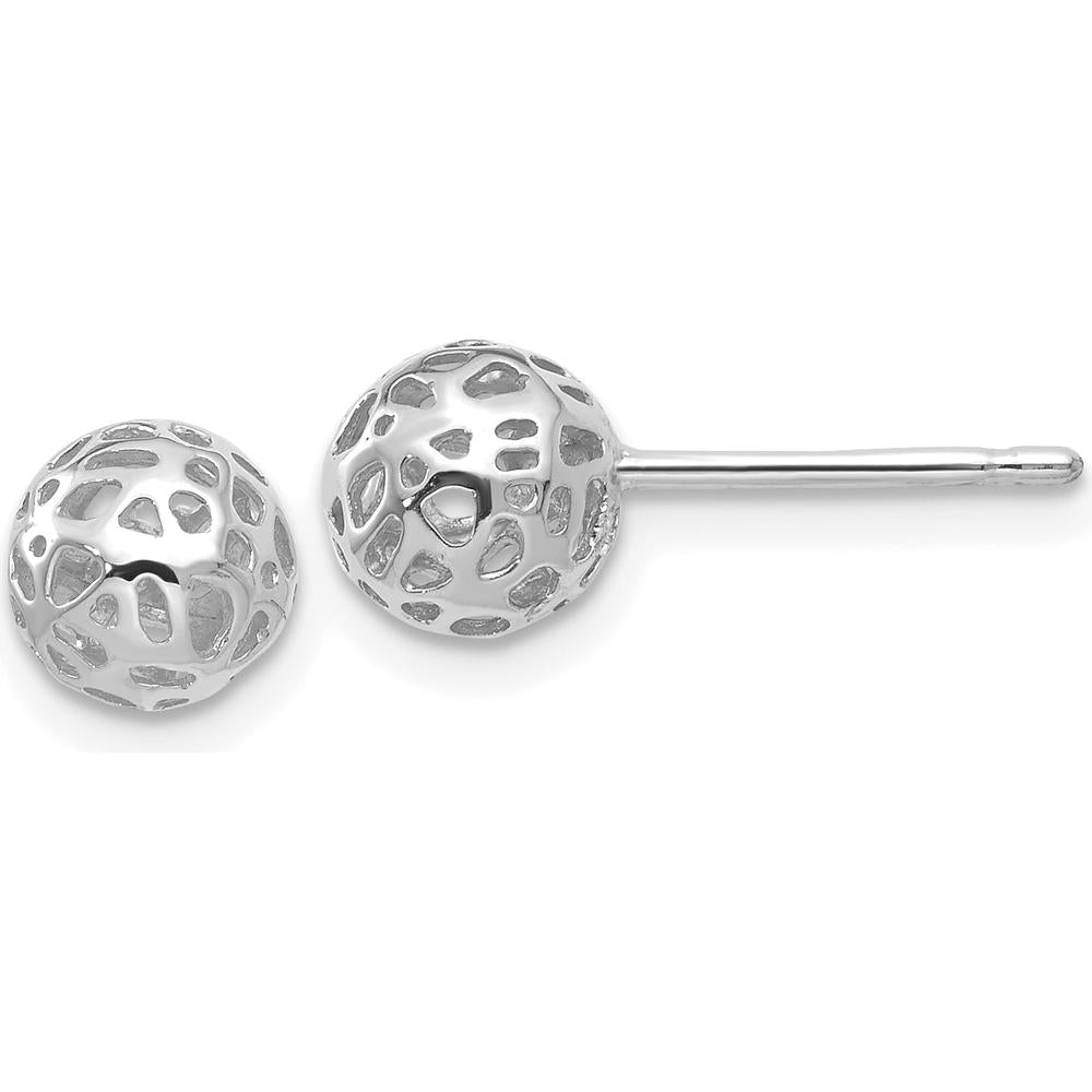 14K White Gold Fancy Ball Post Earrings - 6.5mm Polished Finish by Oro Pregiato