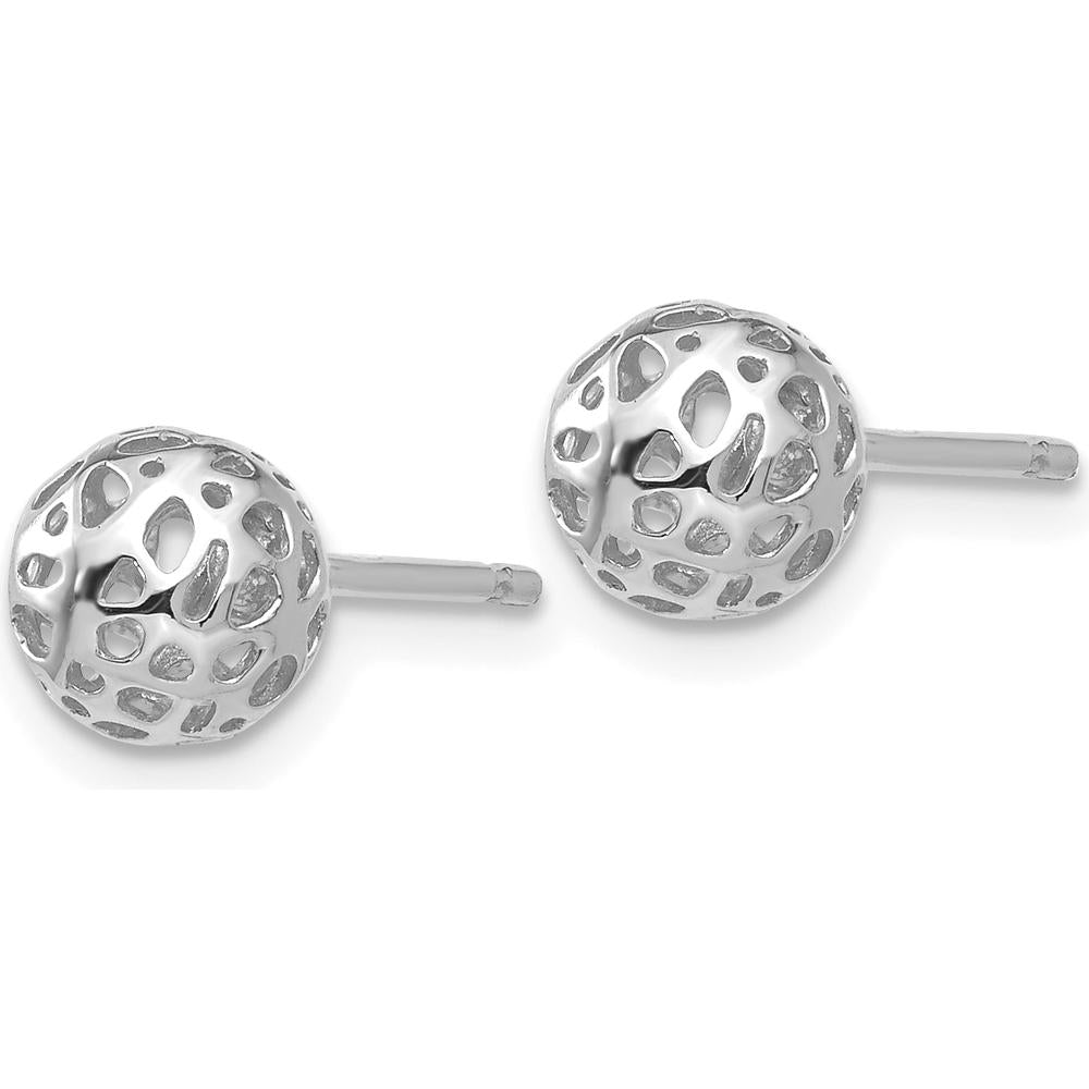 14K White Gold Fancy Ball Post Earrings - 6.5mm Polished Finish by Oro Pregiato